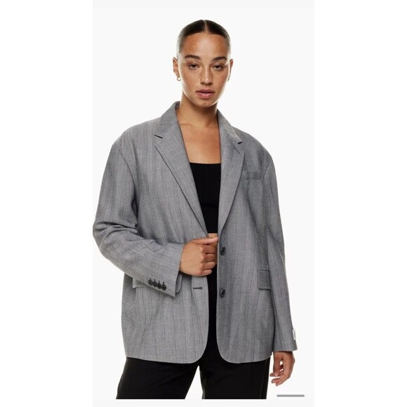 Babaton Atelier Vogue Lara White Black Gray Oversize Single Breasted Blazer Sz 3 - Picture 1 of 11